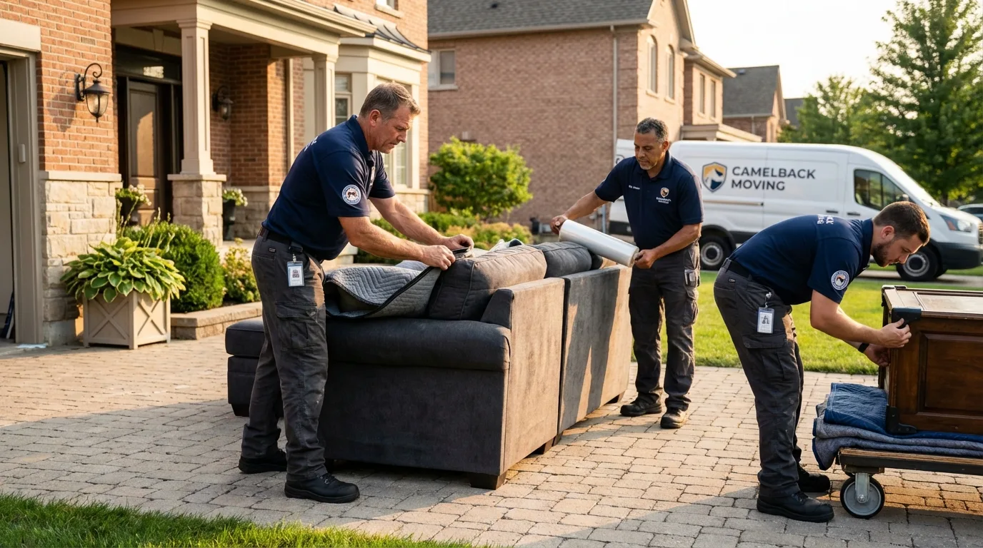 Large estate moving crew wrapping furniture in Ottumwa, IA