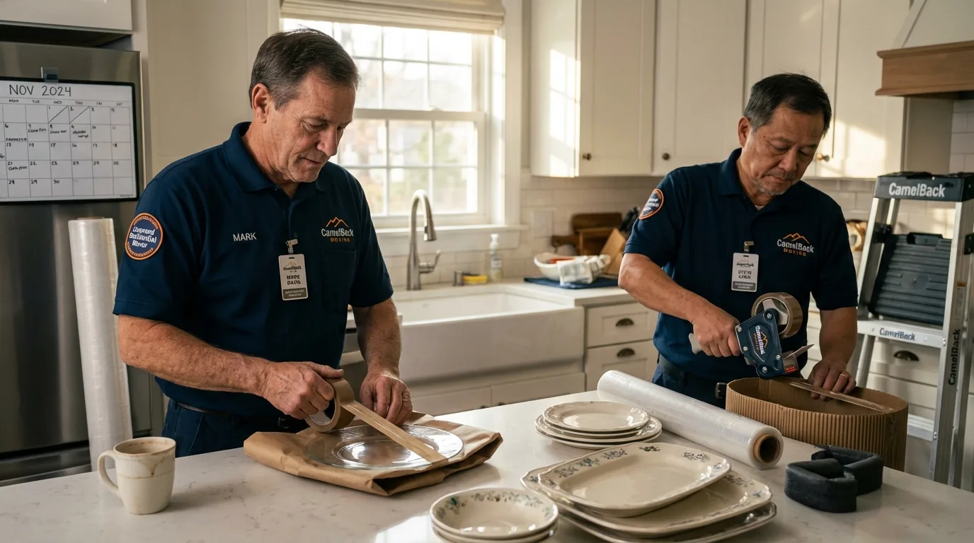 Professional crew packing kitchen dishware in Ottumwa, IA